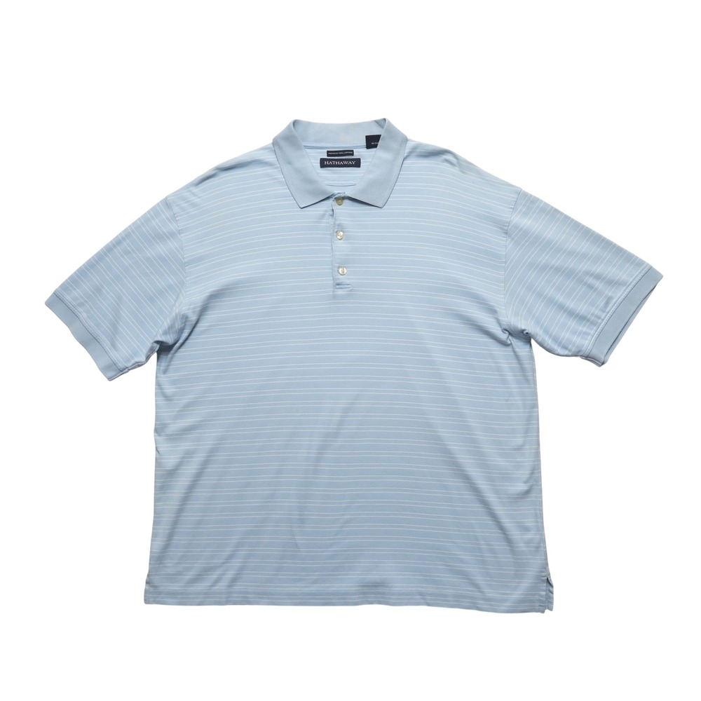 Hathaway Polo Shirt Mens XL Blue Striped Premium‎ Pima Cotton Short Sleeve 1608